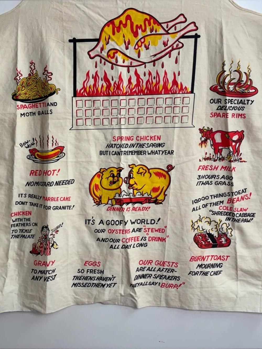 Vtg 50s 60s BBQ Menu Apron Novelty Kitsch Mid Century Modern Rare Graphic MCM